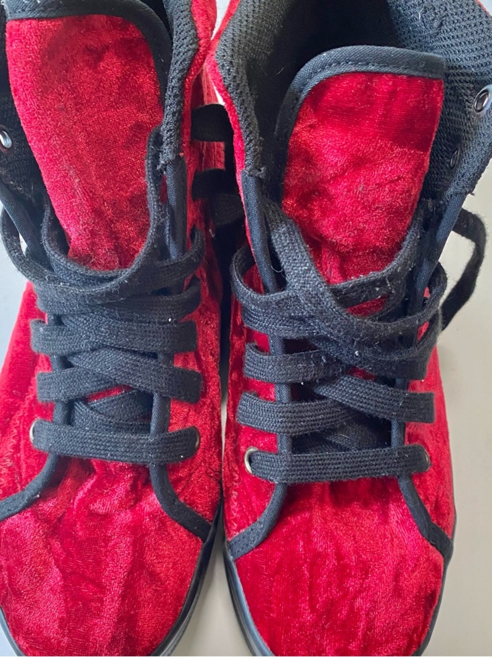 Women's Red Velvet Platform High-Top Sneakers with Black Trim